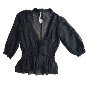 NWT Papaya Sheer Elegant Black Glitter Dots Women's Top